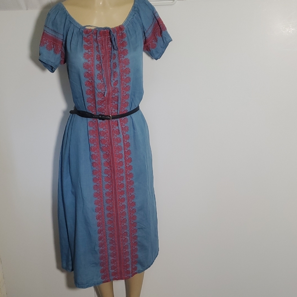 Madewell 100% Cotton Blue Embroidered Indigo Mercado Dress Size M